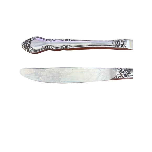 Set of 2 Reed & Barton Stainless Flambeau Knives Vintage Silver Floral Design - Picture 2 of 4